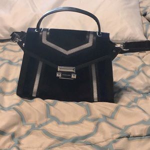 Michael Kors blue velvet chevron purse with MK Bag